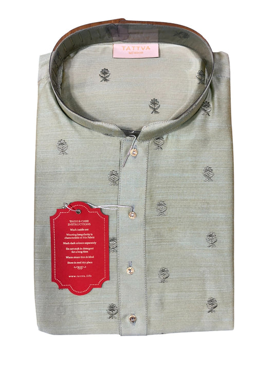 Southloom Semi Silk Short Kurta for Men in Green Colour