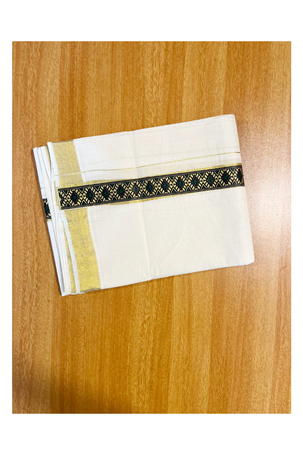 Southloom Kasavu Double Mundu with Prints on Kasavu Kara