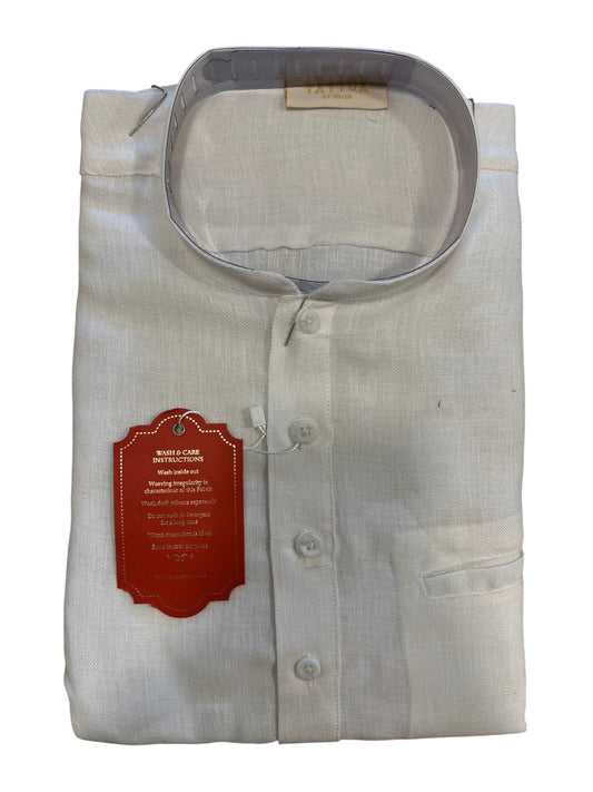 Southloom White Woven Patterns Semi Silk Short Kurta for Men