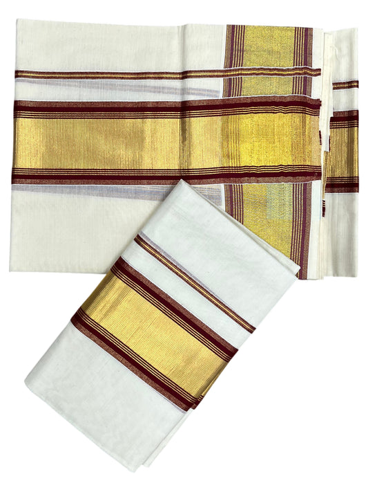 Southloom Pure Cotton Kerala  Set Mundu (Mundum Neriyathum) Single with Red and Kasavu Border 2.80 Mtrs SLKK