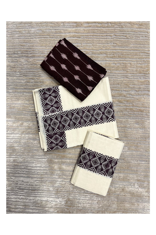 Southloom Ikat Design Brown Printed Set Mundu with Blouse Piece 2.80Mtrs