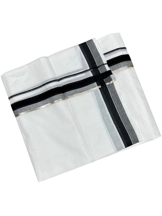 Southloom Pure White Cotton Mundu with Silver Line & Black Border (South Indian Kerala Dhoti)