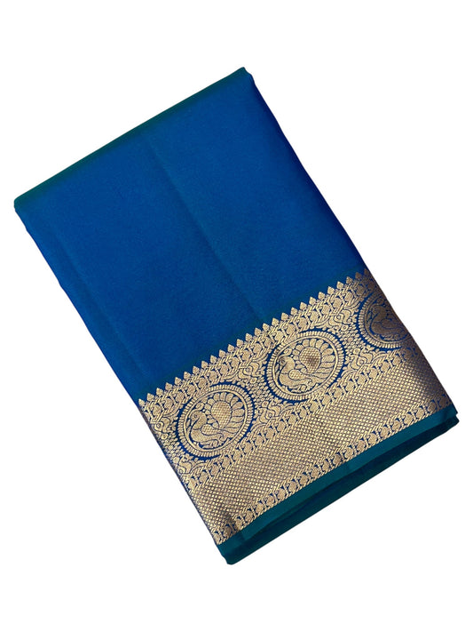 Southloom Pure Handloom Bridal Kanchipuram Silk Saree with Korvai Work (Blue)