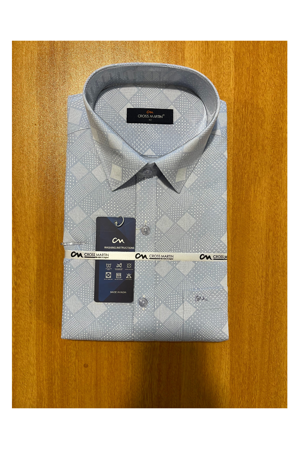 Pure Cotton Blue Shirt with White Prints (42 HS)