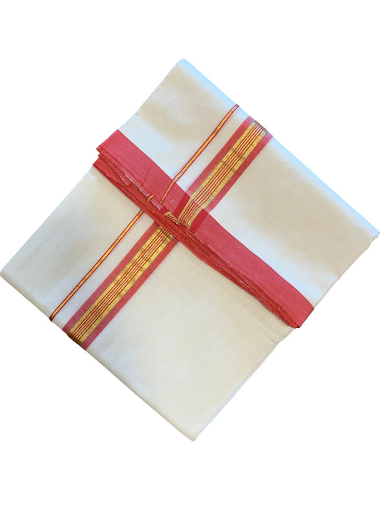 Southloom Premium Handloom Cotton Double Mundu with Gold and Red Border