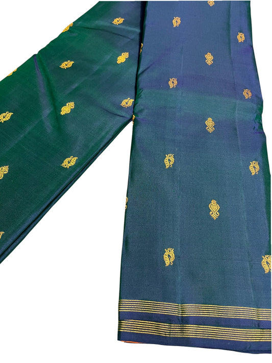 Southloom Pure Handloom Bridal Kanchipuram Silk Saree with Korvai Work (Blue & Orange)