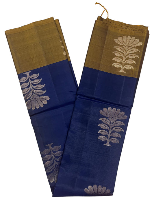 Southloom Pure Handloom Kanchipuram Silk Saree with Butta Work (Blue & Golden)