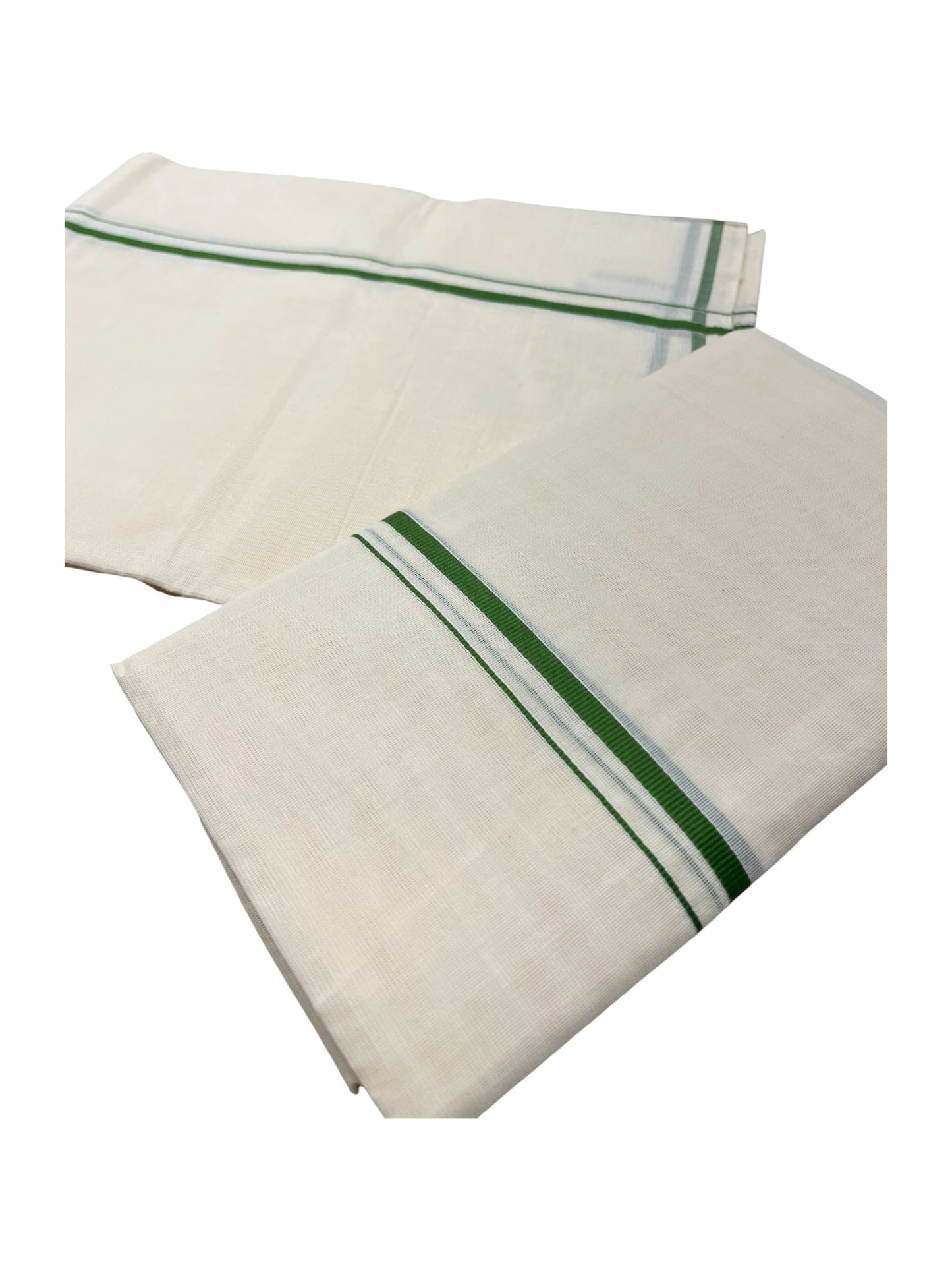 Kerala Cotton Mundum Neriyathum Single (Set Mundu) with Green Puliyilakkara