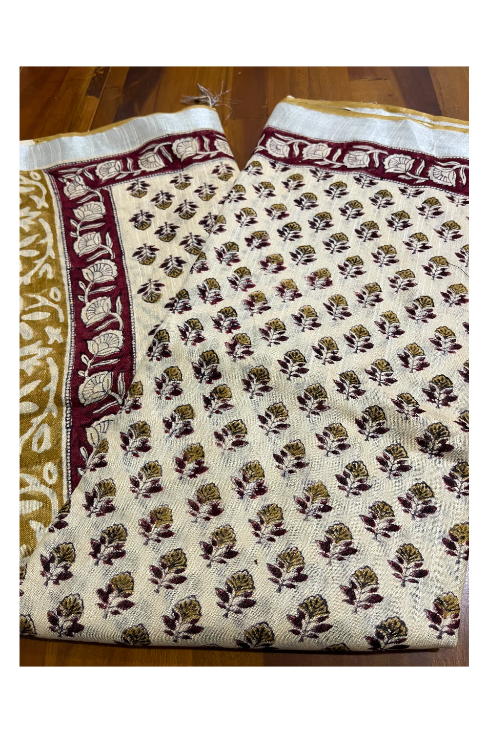 Southloom Linen Light Brown Designer Saree with Floral Prints