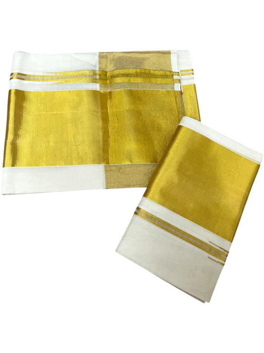 Southloom Premium Cotton Handloom Set Mundu with Chuttikara Kasavu And 5 Inch Golden Border (2.80 Mtr) SL617