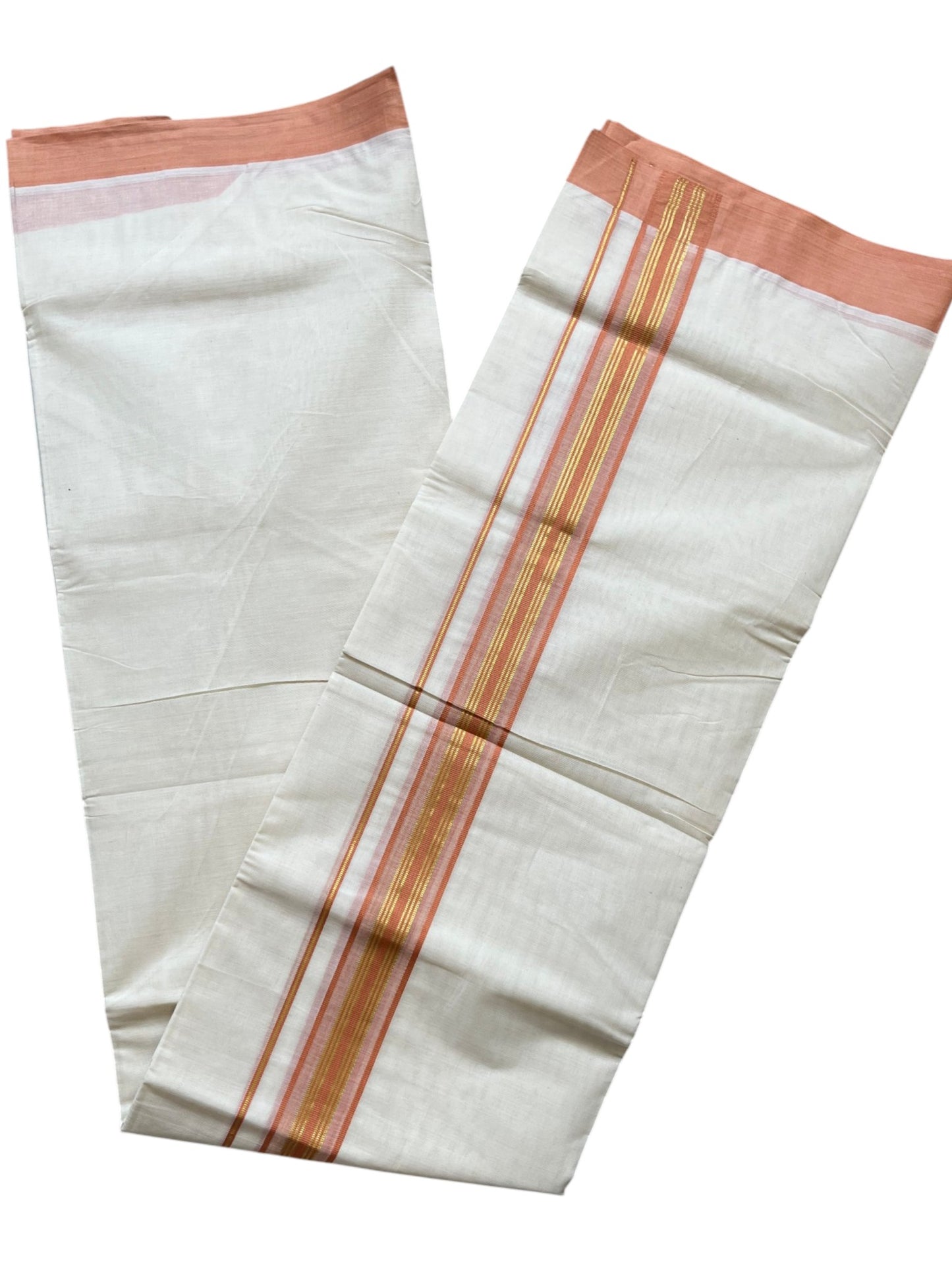 Southloom Pure Cotton Mundu with Golden Lines and Border (South Indian Kerala Dhoti)