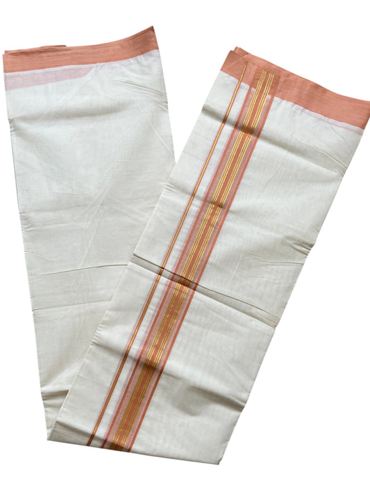 Southloom Pure Cotton Mundu with Golden Lines and Border (South Indian Kerala Dhoti)