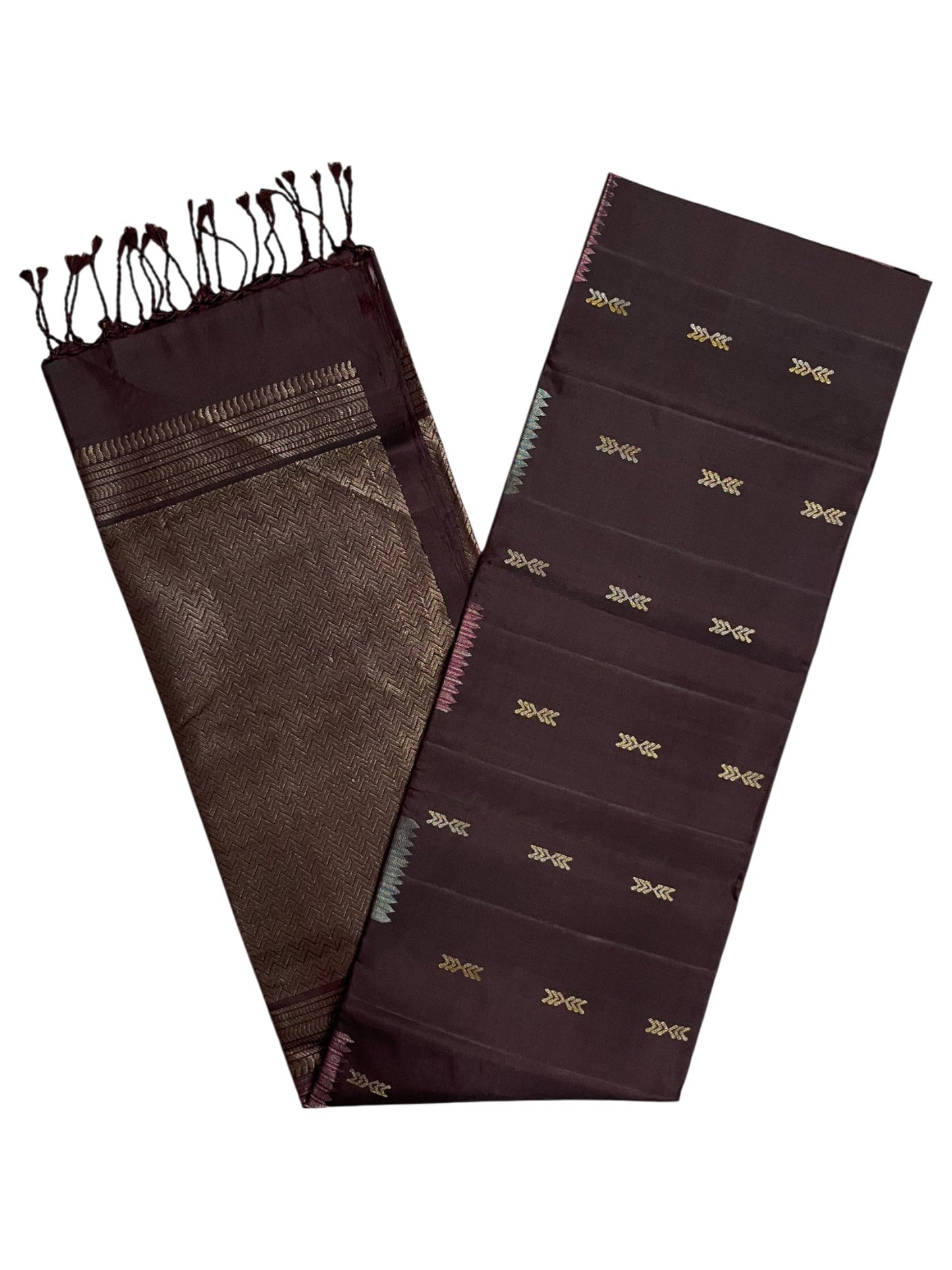 Southloom Pure Handloom Bridal Kanchipuram Silk Saree with Korvai Work (Brown)