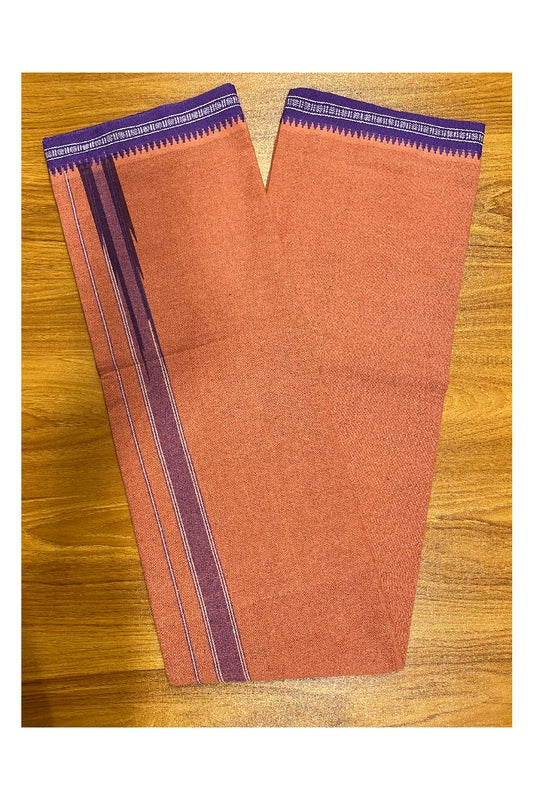 Southloom Saffron (Kaavi) Violet Printed Single Mundu / Lungi (South Indian Kerala Dhoti)