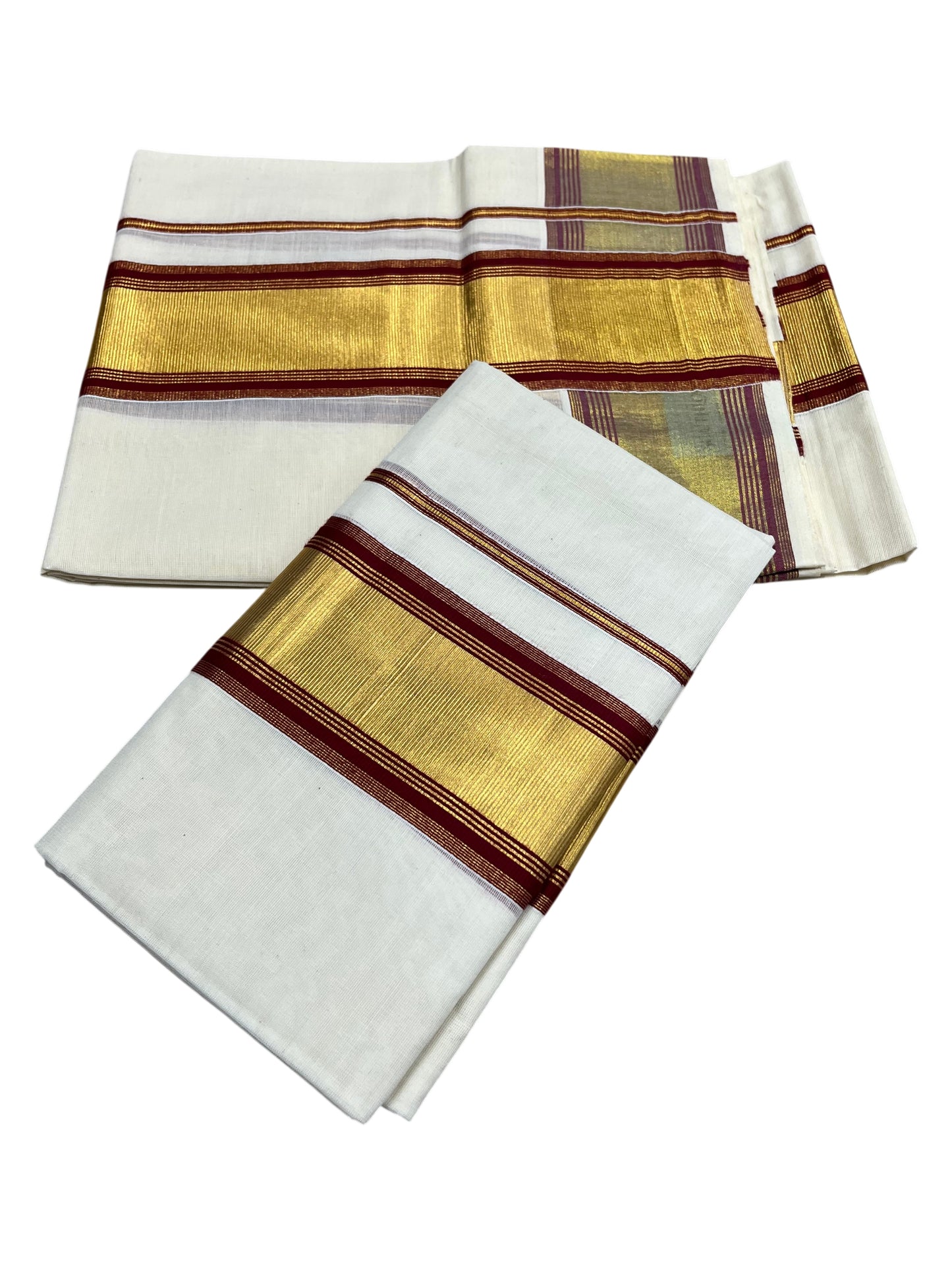 Southloom Pure Cotton Kerala  Set Mundu (Mundum Neriyathum) Single with Red and Kasavu Border 2.80 Mtrs SLKK