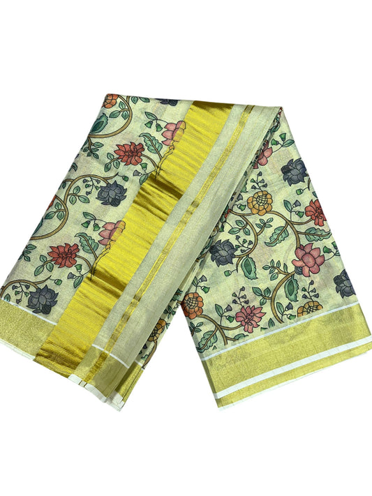 Southloom Tissue Stripes Kalamkari Print Kerala Kasavu Saree
