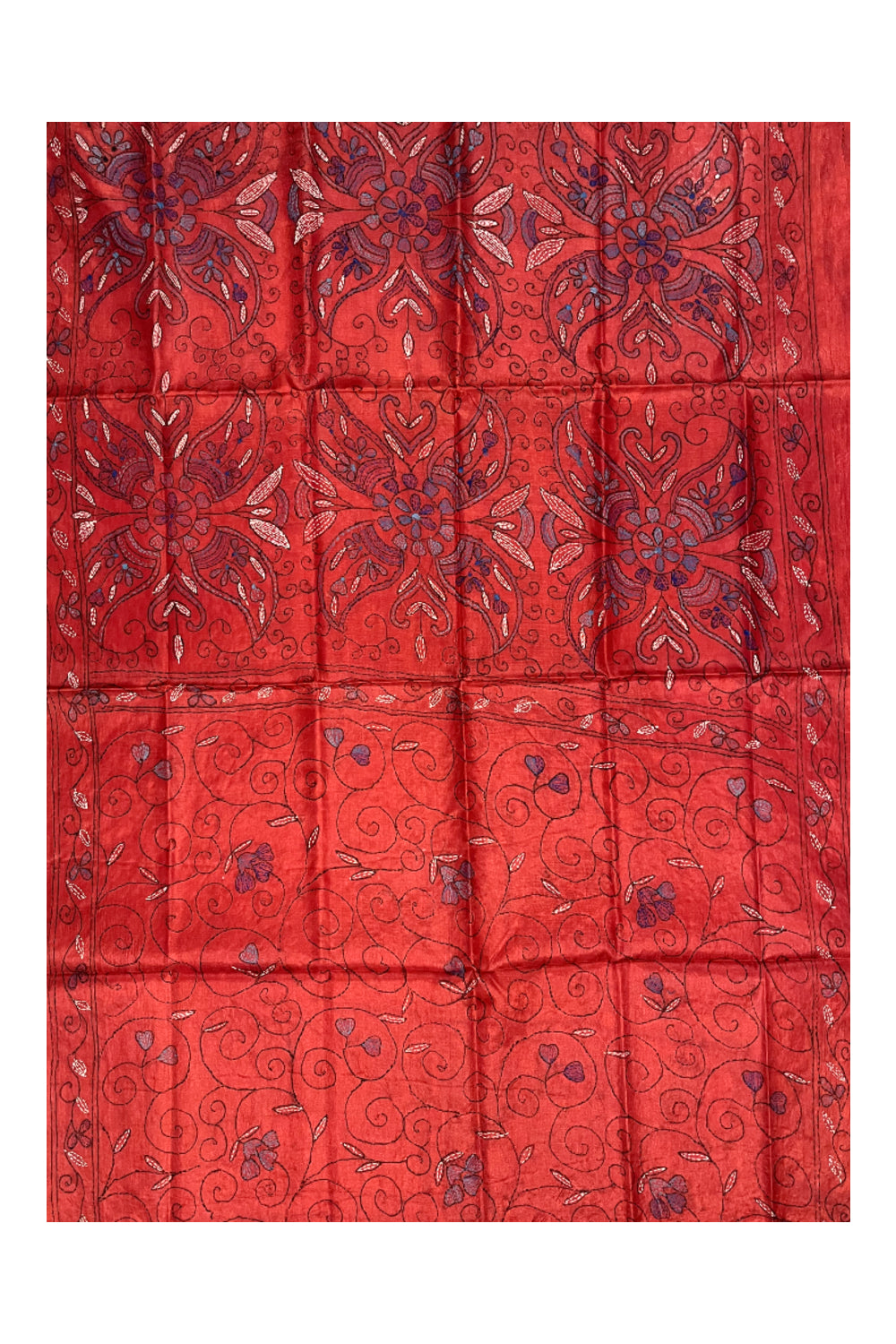 Southloom Kantha Thread Work Designer Red Saree