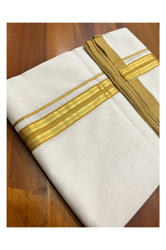 Premium Balaramapuram Handloom Unakkupaavu Cotton Double Mundu with Kasavu and Brown Border (Vishu 2024 Collection)