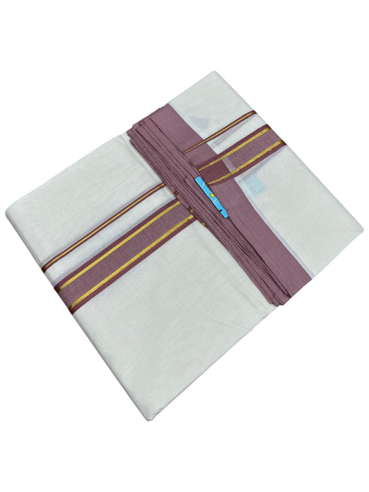 Southloom Pure Cotton Mundu with Gold Lines and Light Brown Border (South Indian Kerala Dhoti)