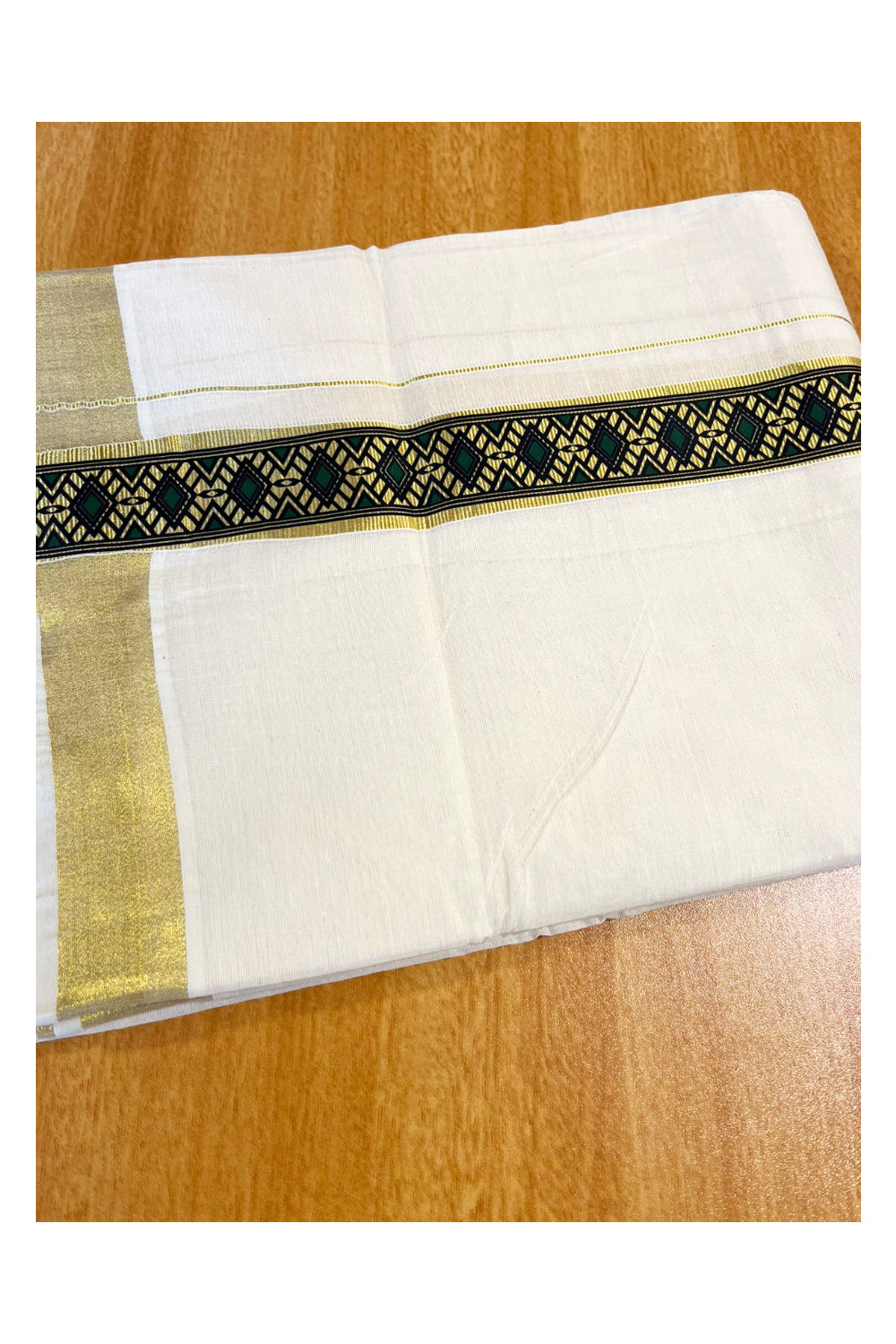 Southloom Kasavu Double Mundu with Prints on Kasavu Kara