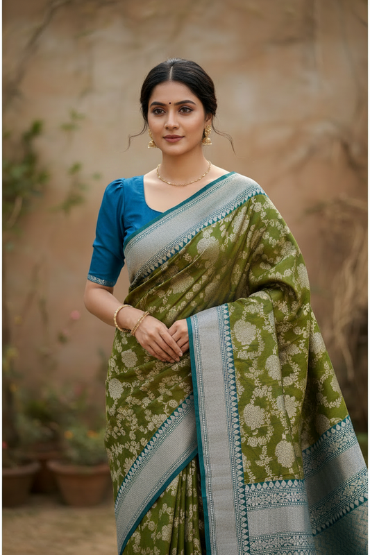 Southloom Banarasi Silk Saree with Woven Work on Body and Borders