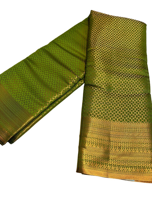 Southloom Brocade Silk Bridal Saree WIth Woven Borders And Blouse Piece