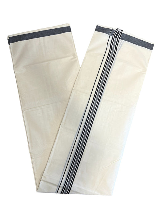 Southloom Pure Cotton  Double Mundu With White Lines & Black Border (South Indian Kerala Dhoti)