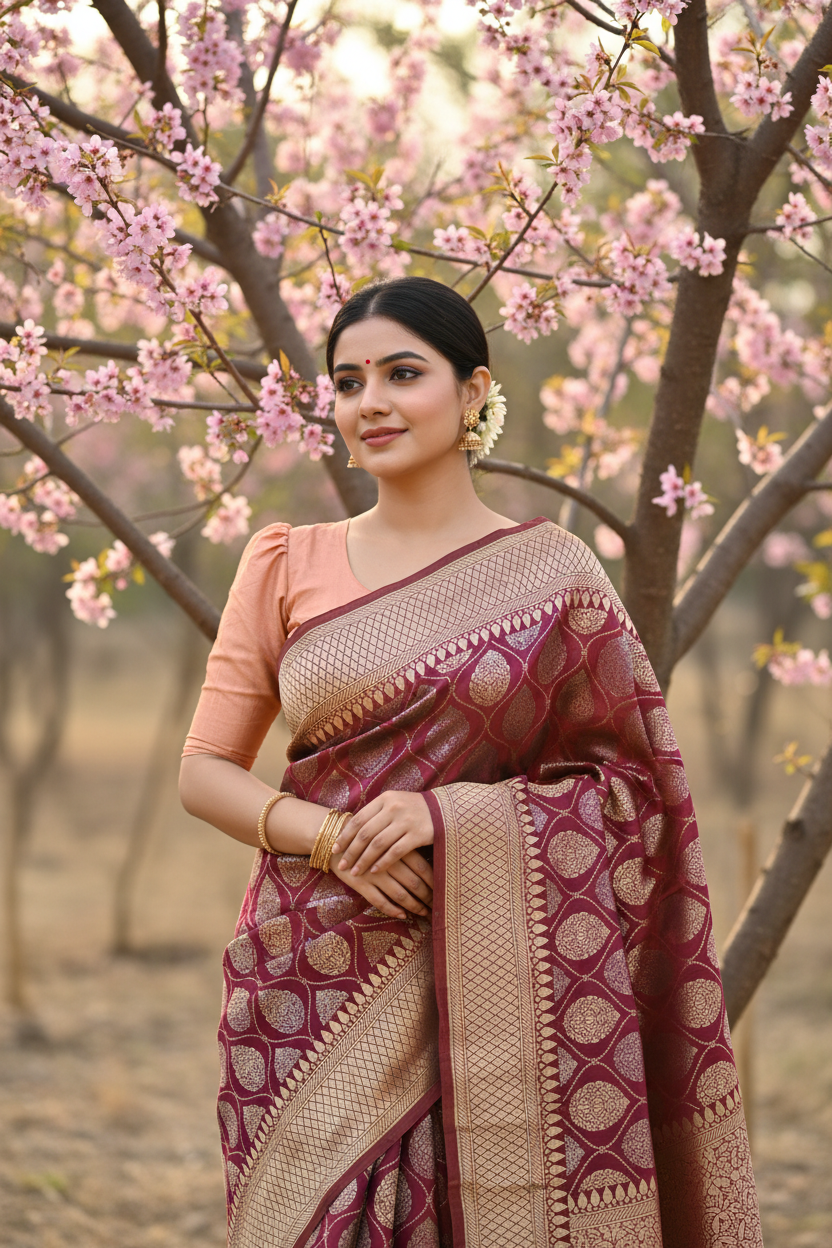 Southloom Pure Banarasi Silk Saree with Woven Work on Body and Borders