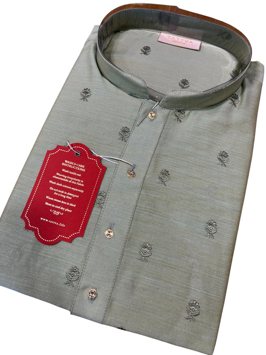 Southloom Semi Silk Short Kurta for Men in Green Colour