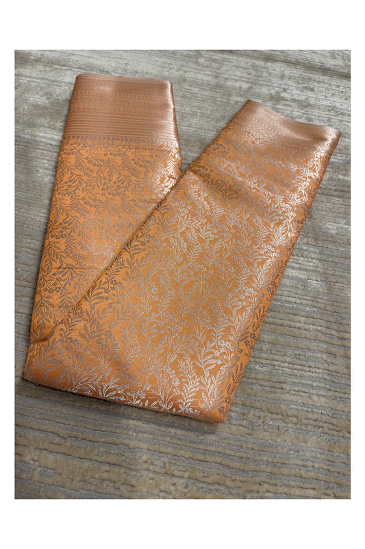 Southloom Banarasi Silver Zari Brocade Work Silk Saree in Orange Pastel Shade