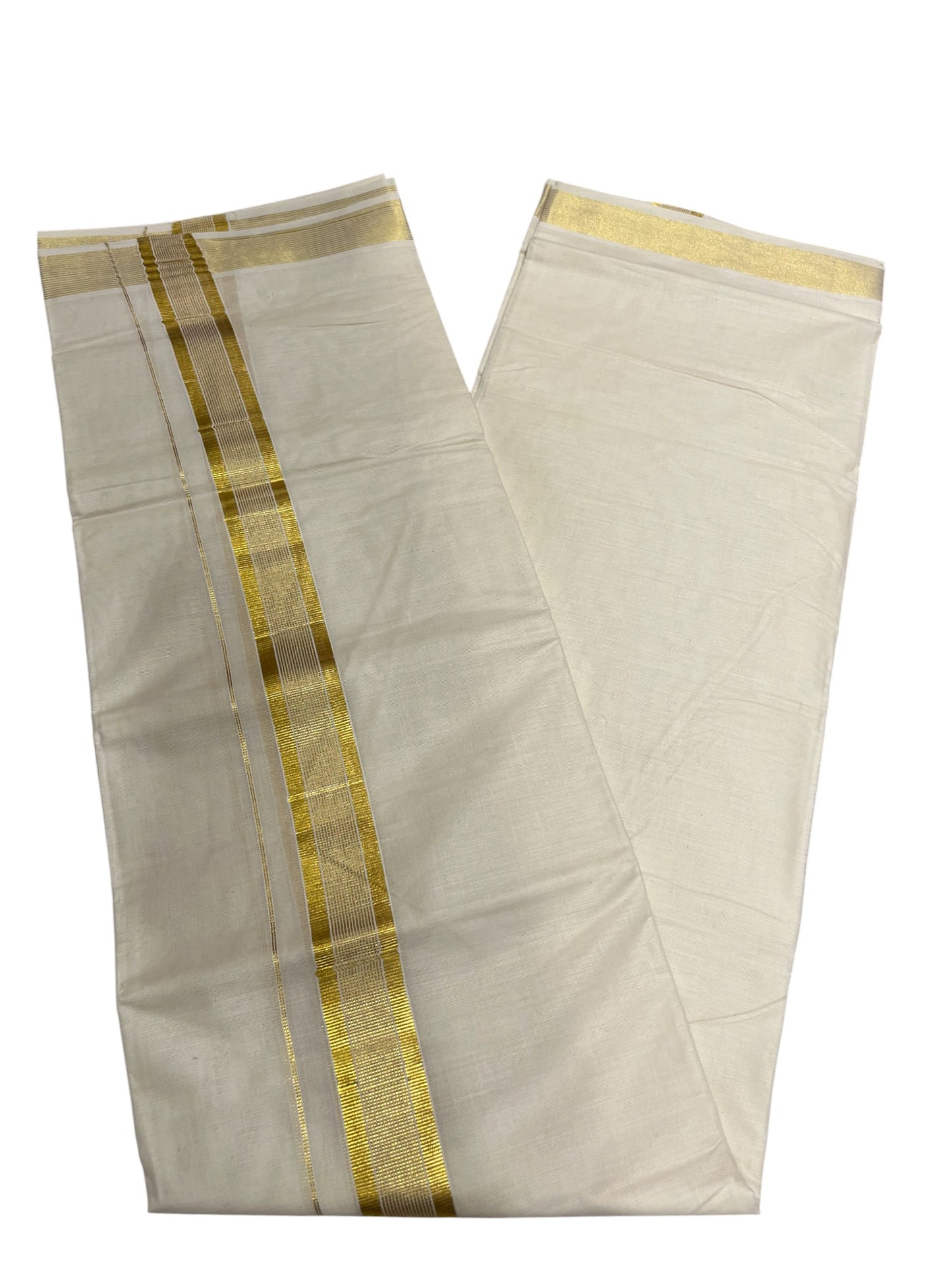 Southloom Kerala Pure Cotton Double Mundu with Gold Line Border (South Indian Dhoti)