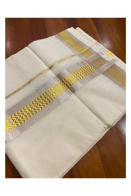 Southloom Premium Handloom Cotton Mundu with Silver and Golden Kasavu Woven Border (Onam Mundu 2023)