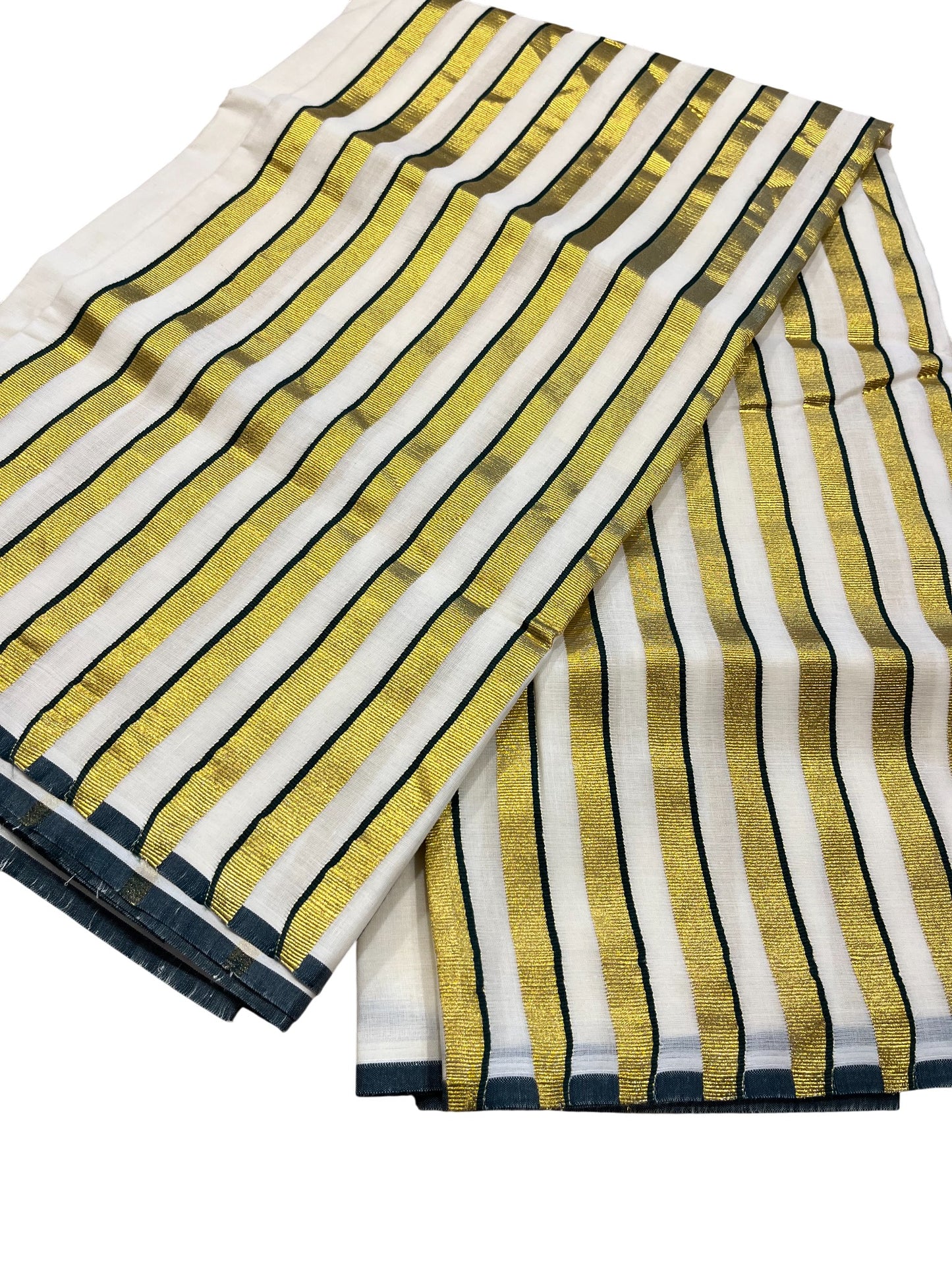 Southloom Puliyilakkara Green and Gold Kasavu Kerala Saree with Woven Blouse