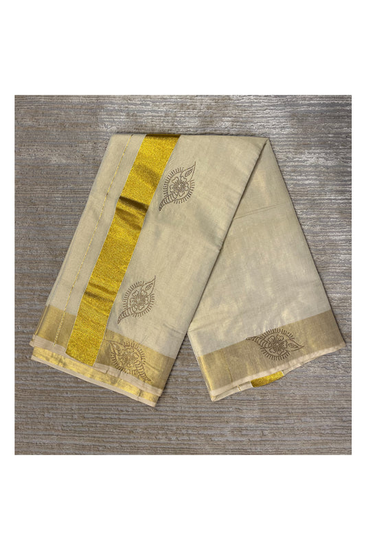 Southloom Kerala Tissue Kasavu Plain Saree with Sequins Works