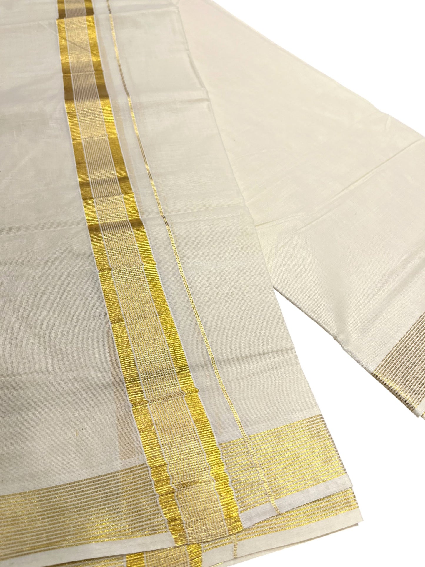 Southloom Kerala Pure Cotton Double Mundu with Gold Line Border (South Indian Dhoti)