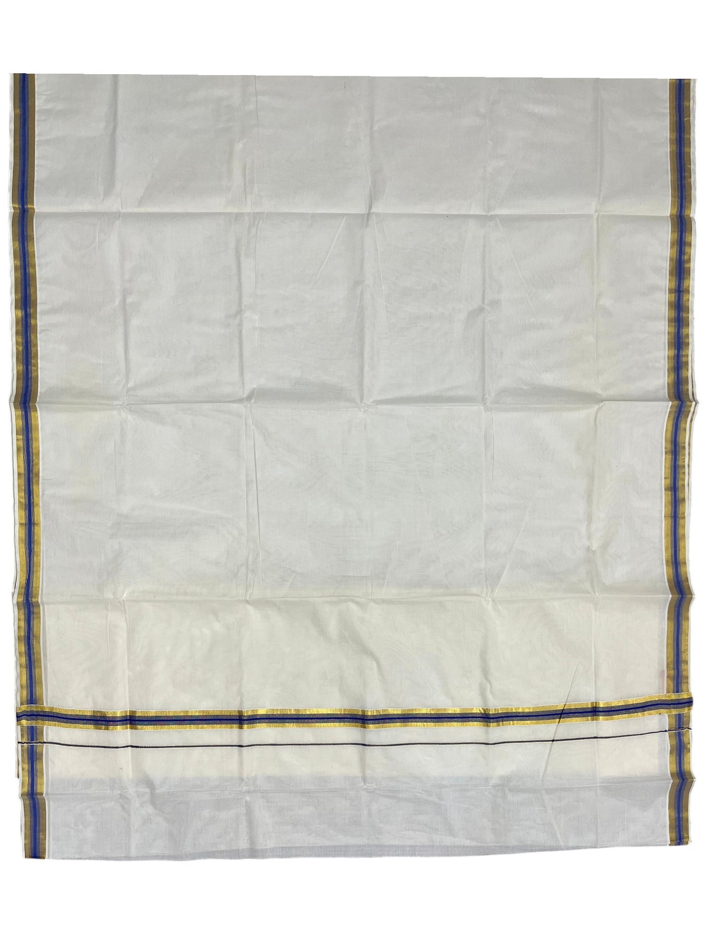 Southloom Pure Cotton Kerala Saree with Kasavu and Blue Border