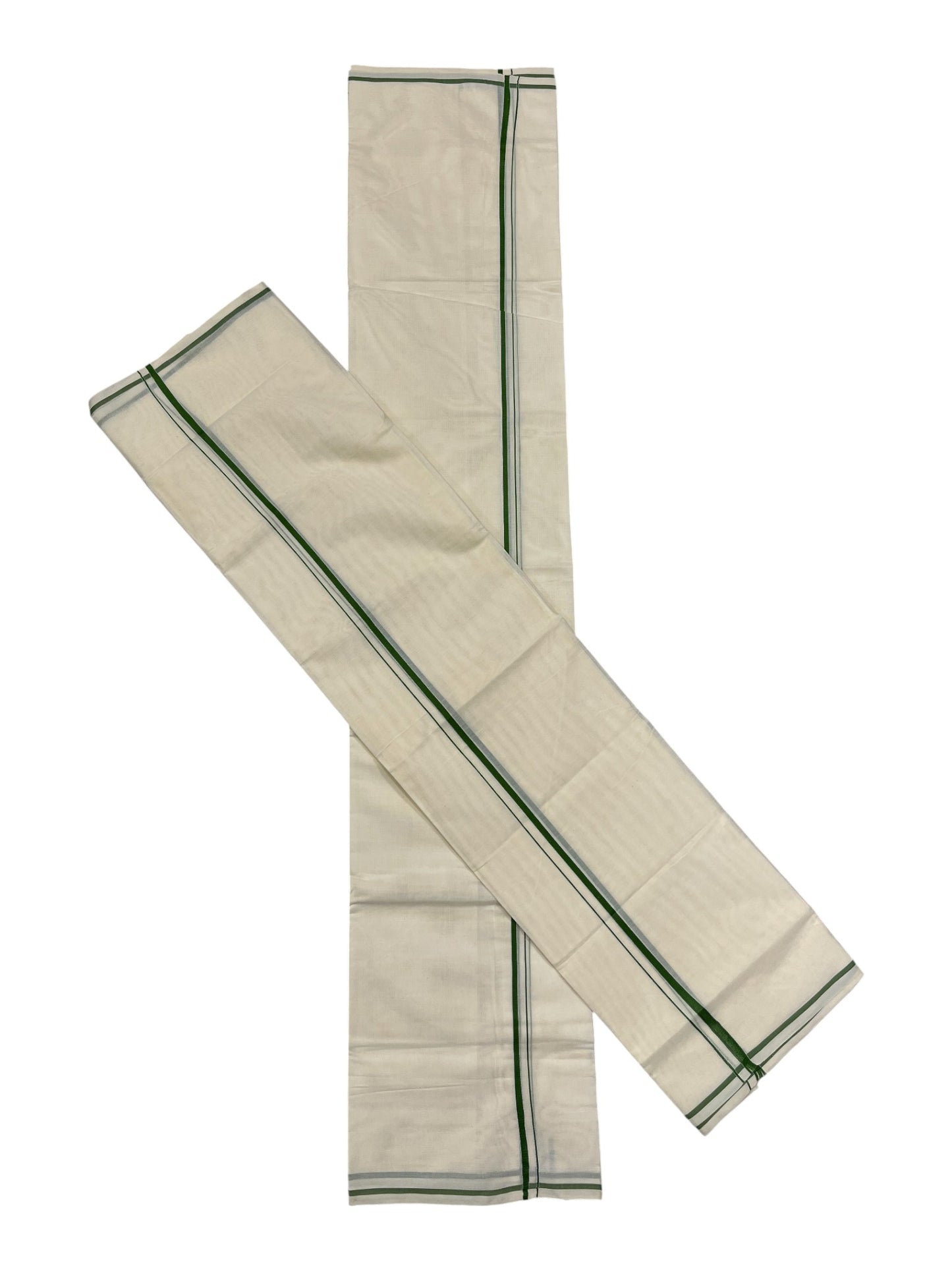Kerala Cotton Mundum Neriyathum Single (Set Mundu) with Green Puliyilakkara