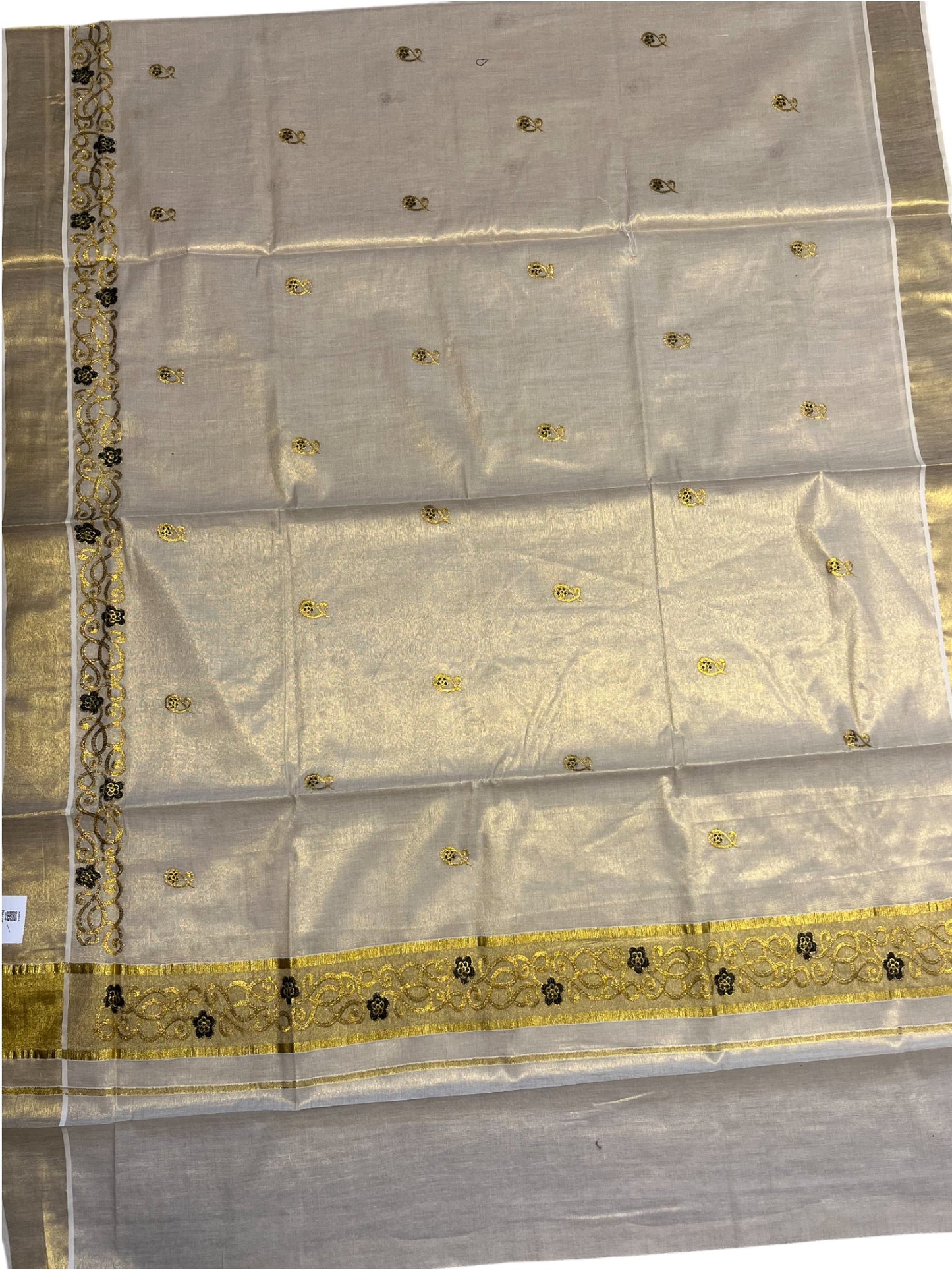 Southloom Kerala Tissue Kasavu Saree with Golden Embroidery Work on Body