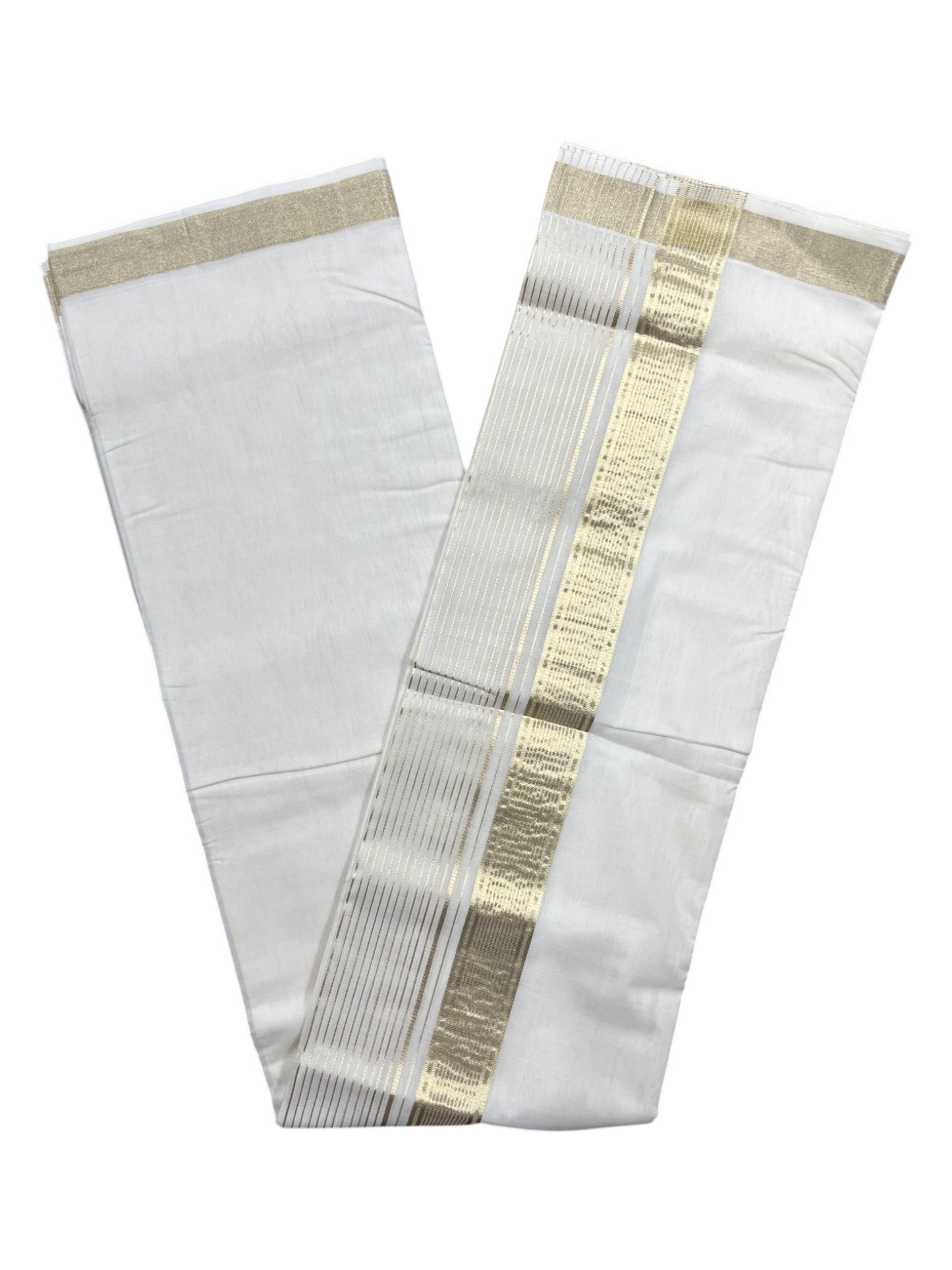 Southloom Premium Handloom Cotton Double Mundu with Gold Kasavu Border