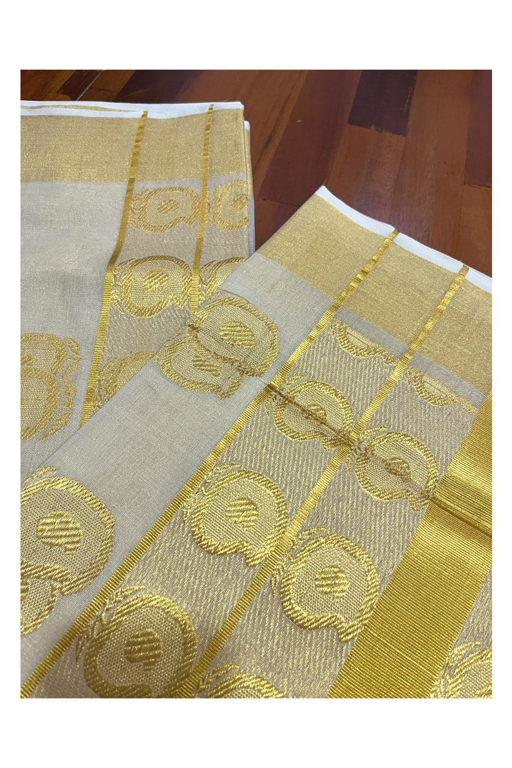 Southloom Handloom Premium Kerala Tissue Saree with Kasavu Heavy Woven Works on Body