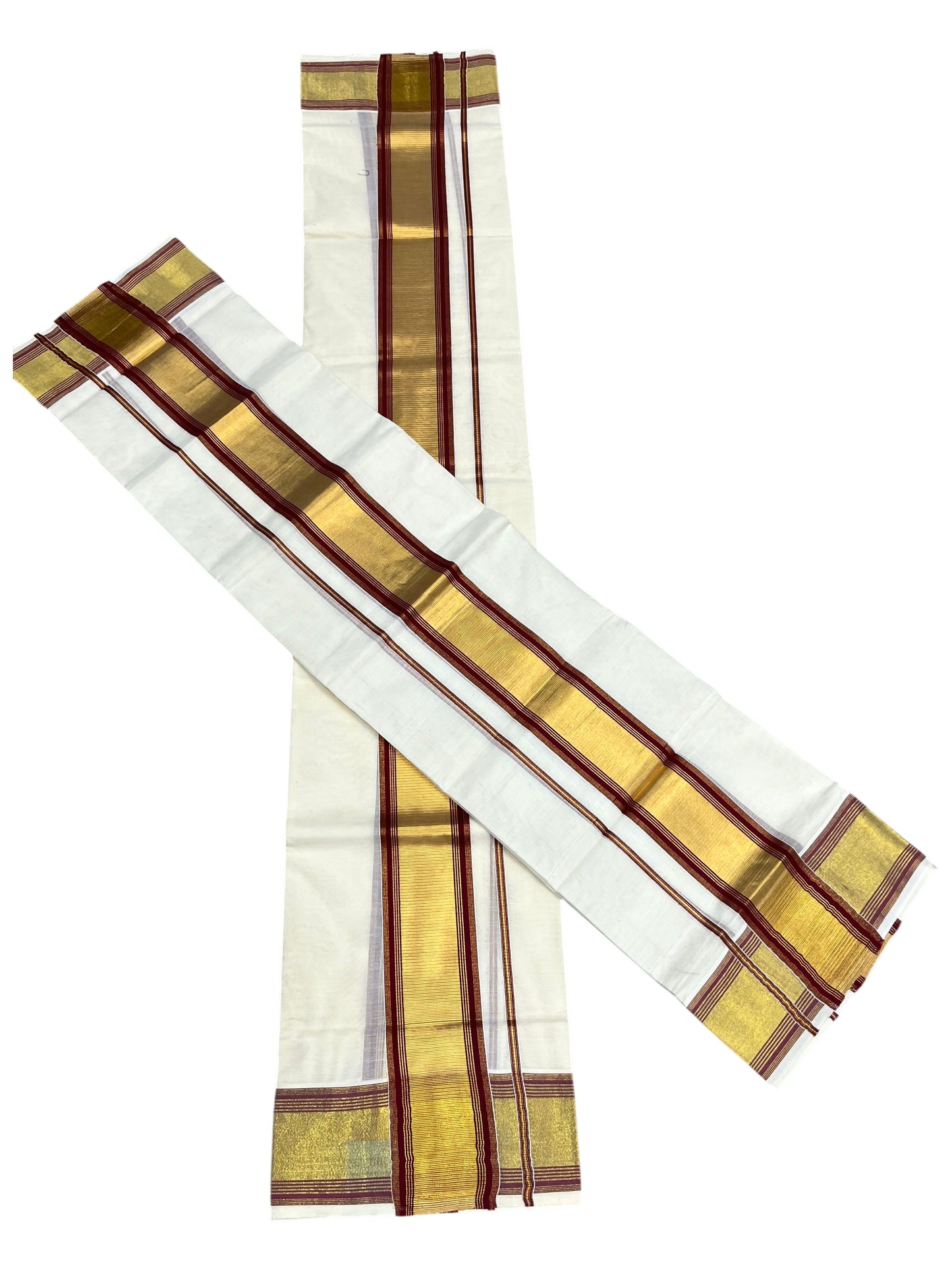 Southloom Pure Cotton Kerala  Set Mundu (Mundum Neriyathum) Single with Red and Kasavu Border 2.80 Mtrs SLKK