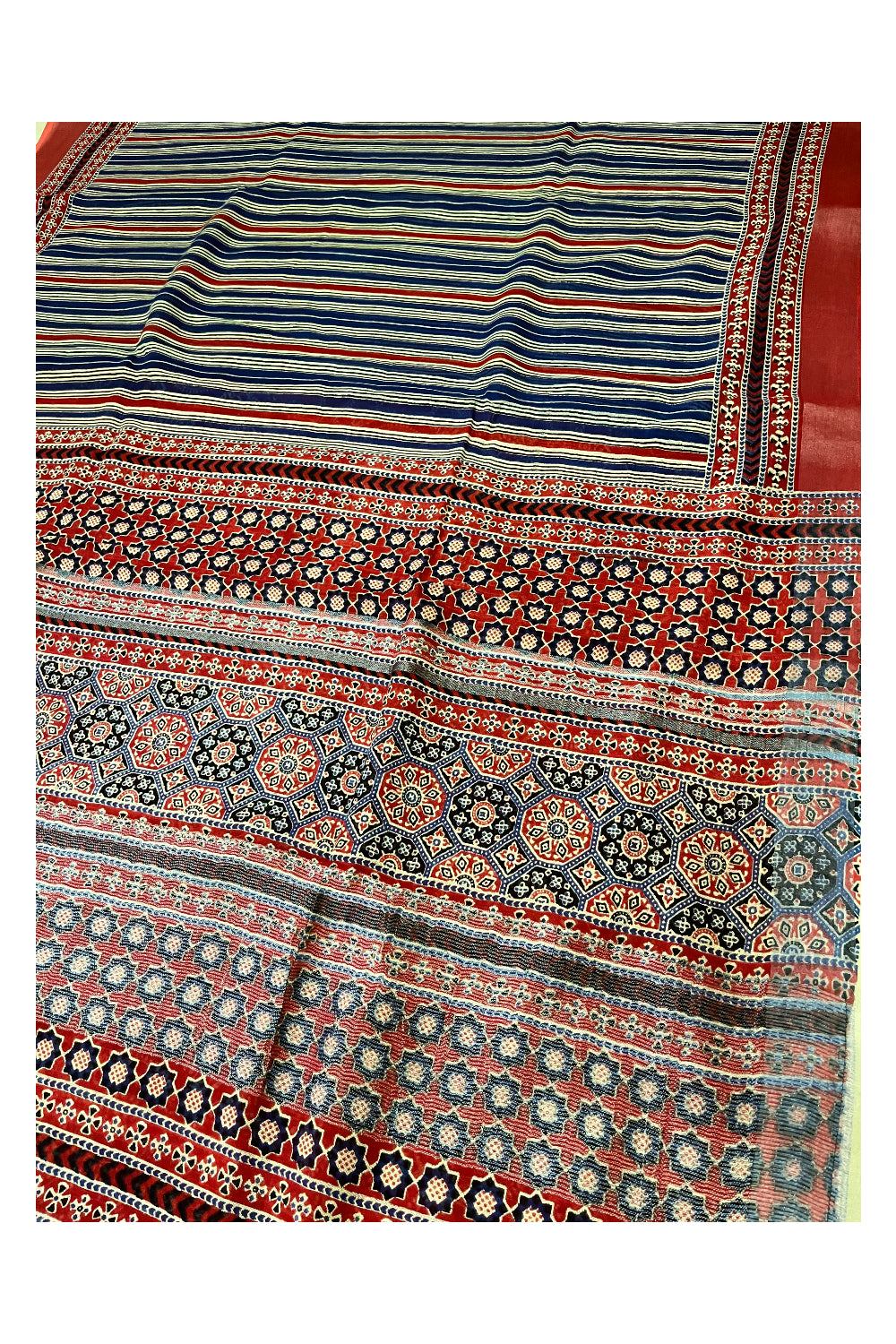 Southloom Linen Saree with Blue and Red Lines Designs on Body