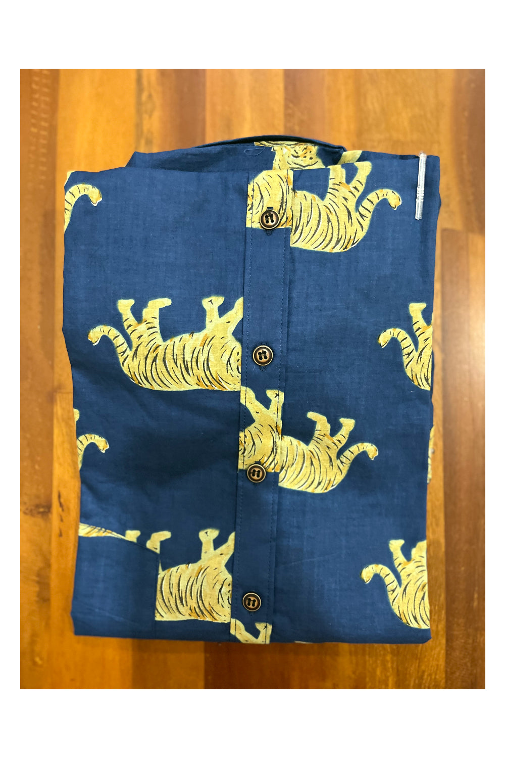 Southloom Jaipur Cotton Tiger Hand Block Printed Blue Shirt (Half Sleeves)