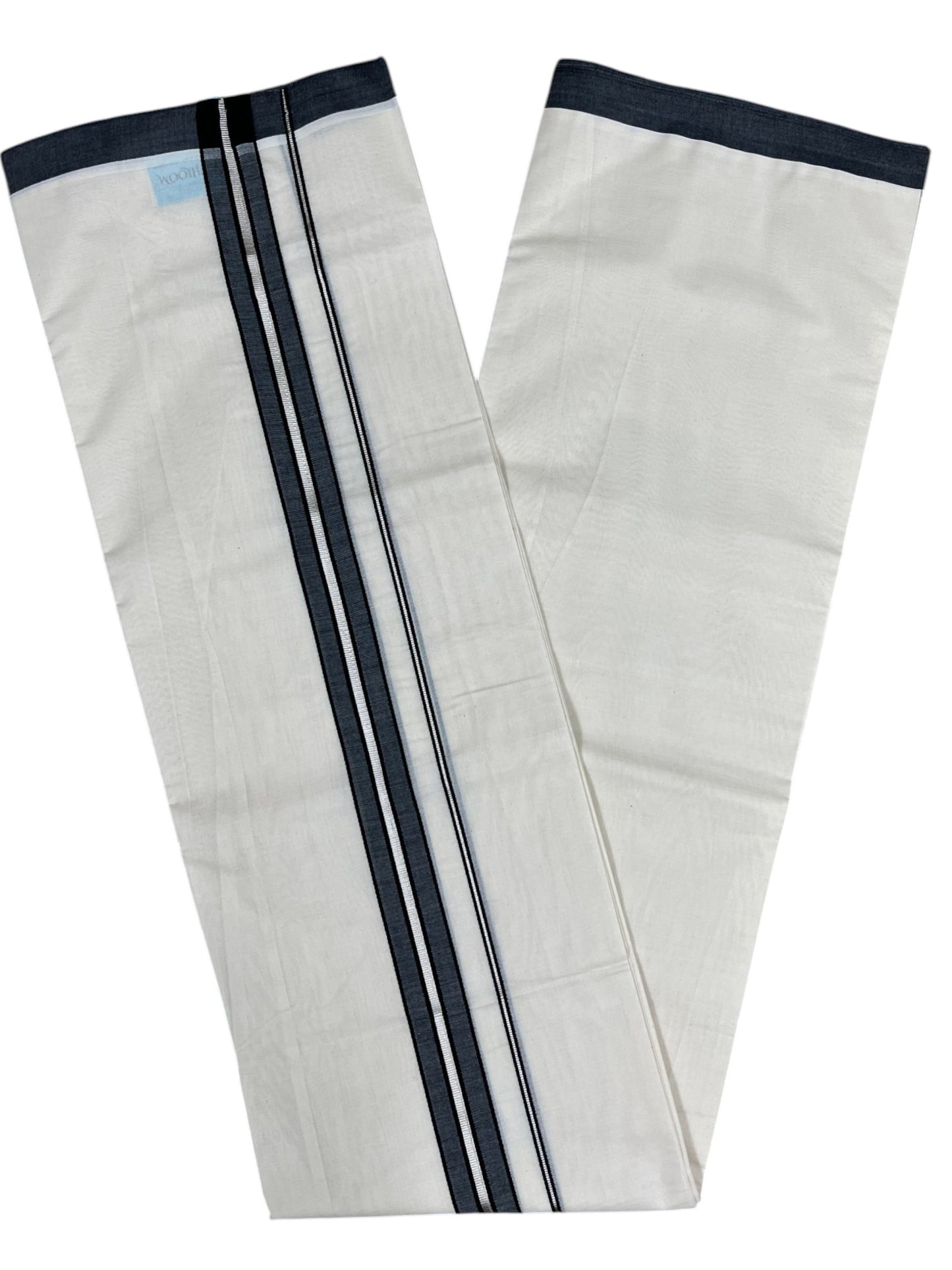 Southloom Pure Cotton Mundu with Silver Lines and Black Border (South Indian Kerala Dhoti)