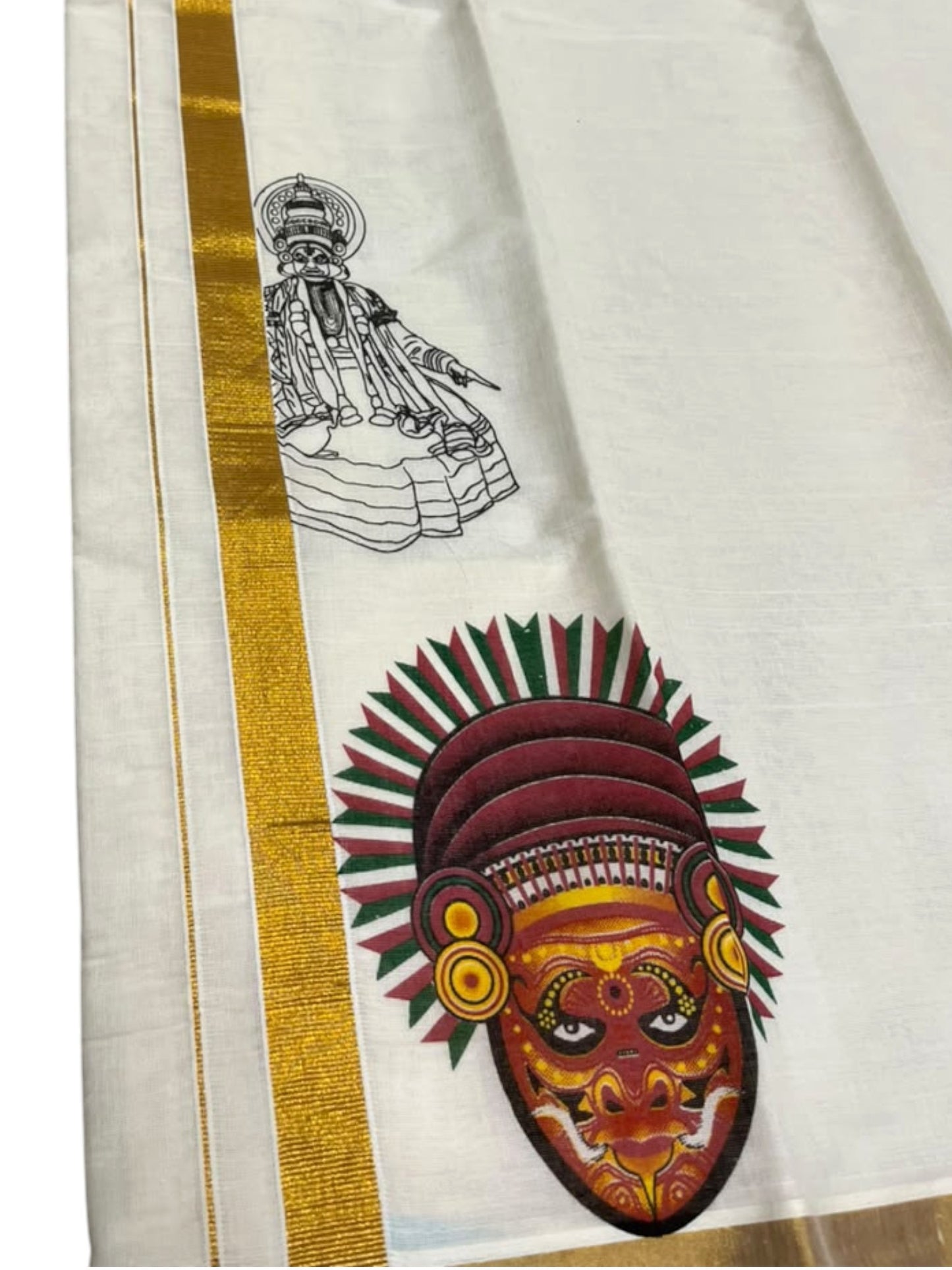Southloom Cotton Kasavu Printed Kids's Velcro Mundu SLK