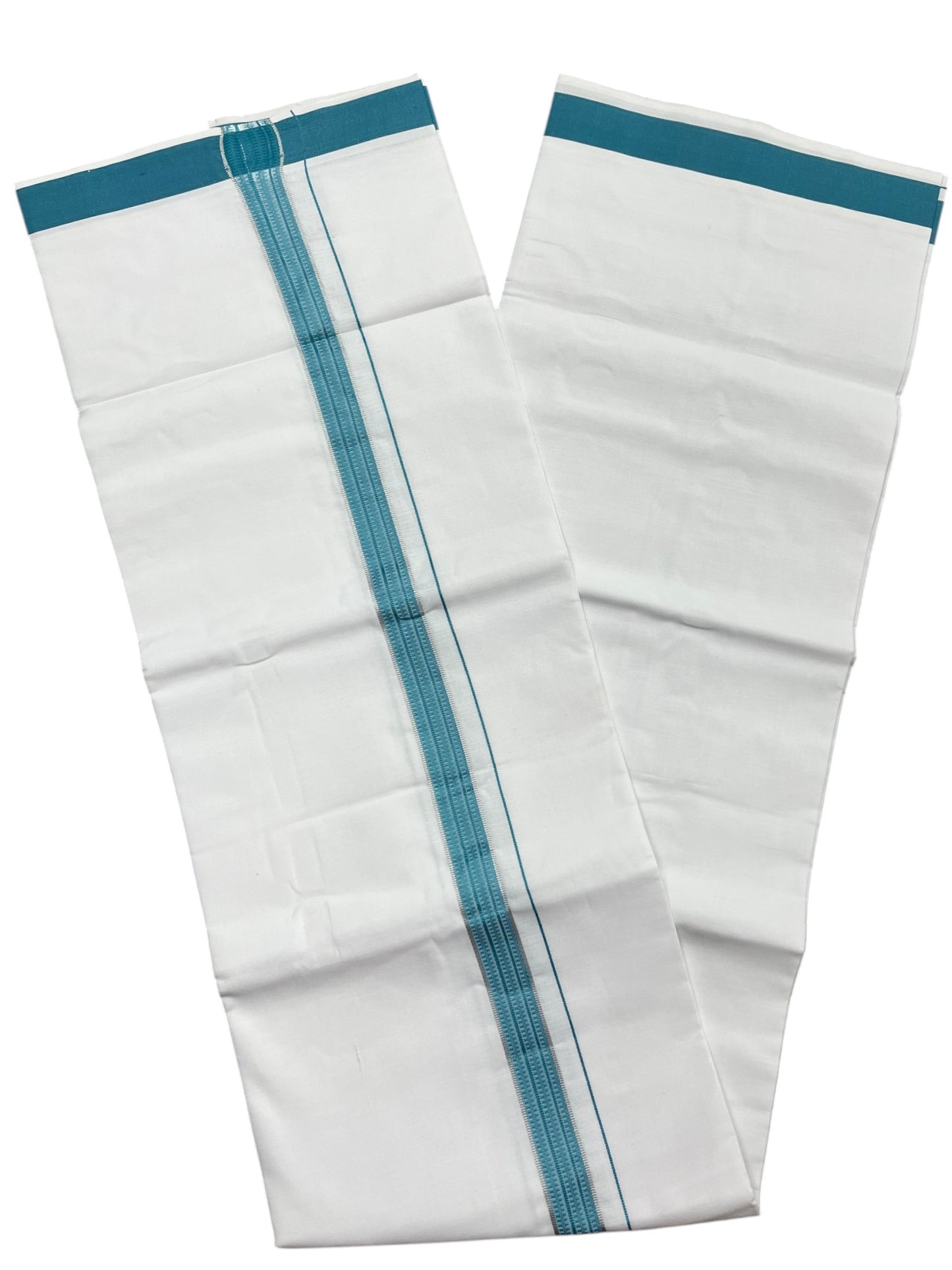 Southloom Pure White Cotton Mundu with Silver Line & Blue Border (South Indian Kerala Dhoti)