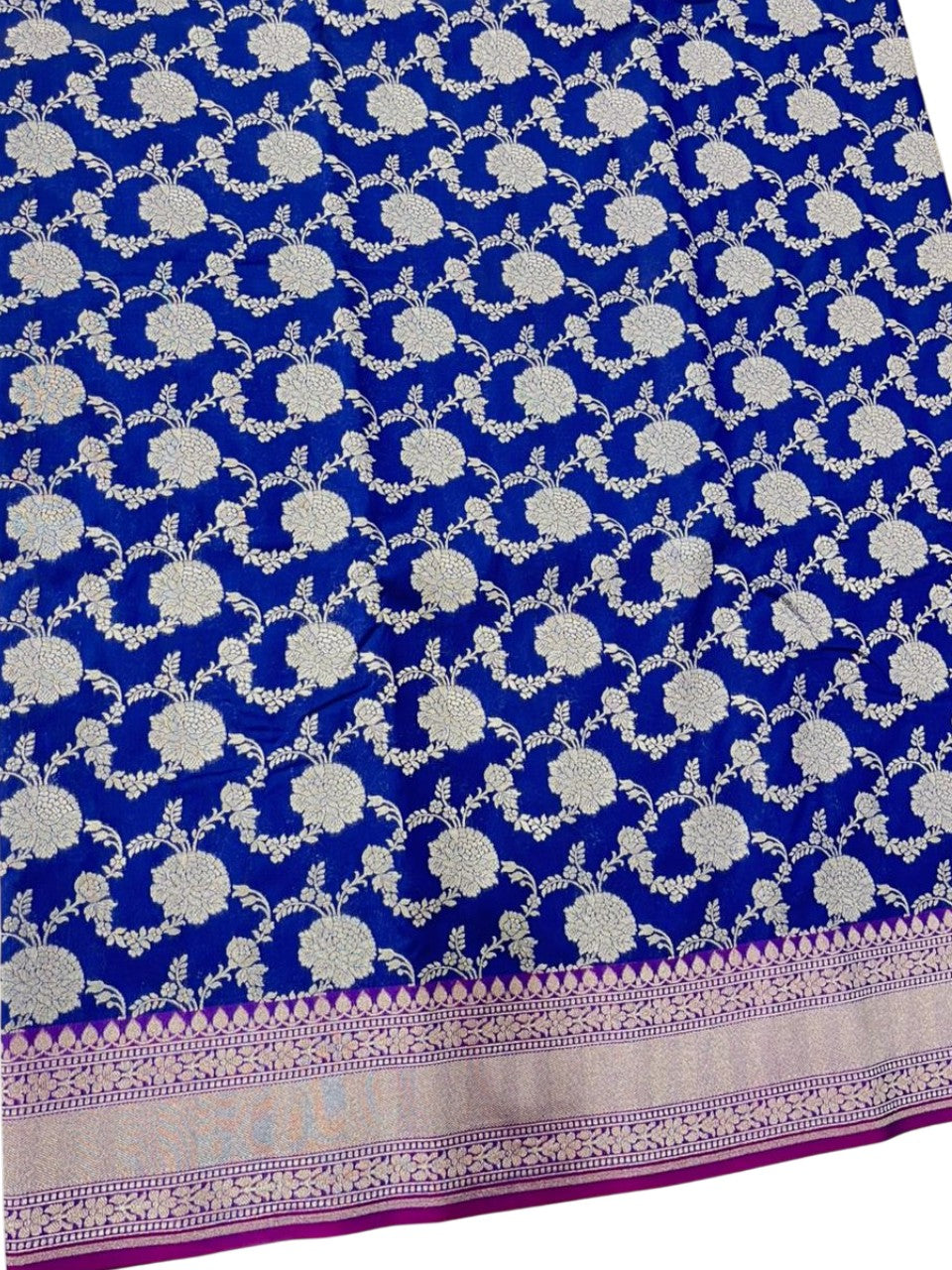 Southloom Pure Banarasi Silk Saree with Woven Work on Body and Borders (Blue And Magenta)