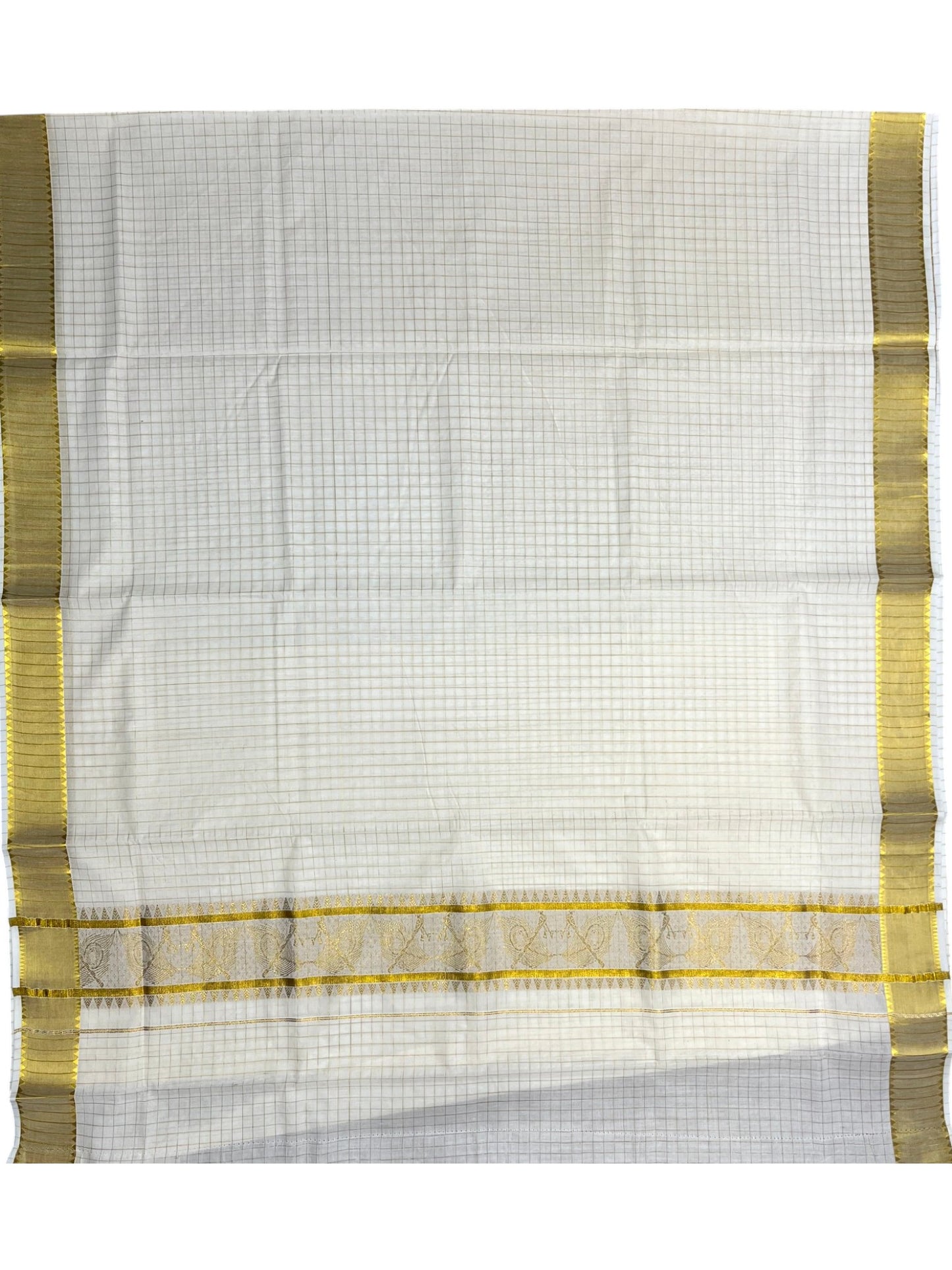 Southloom Pure Cotton Kerala Kasavu Check Saree with Woven Work