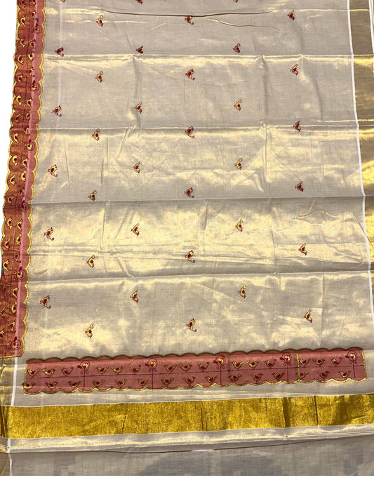 Southloom Tissue Kerala Kasavu Saree with Embroidery Design