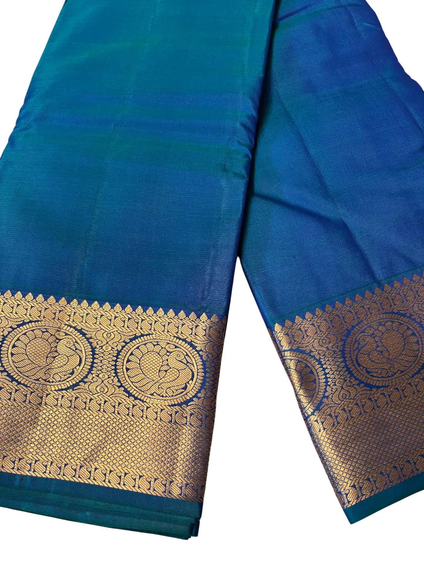 Southloom Pure Handloom Bridal Kanchipuram Silk Saree with Korvai Work (Blue)